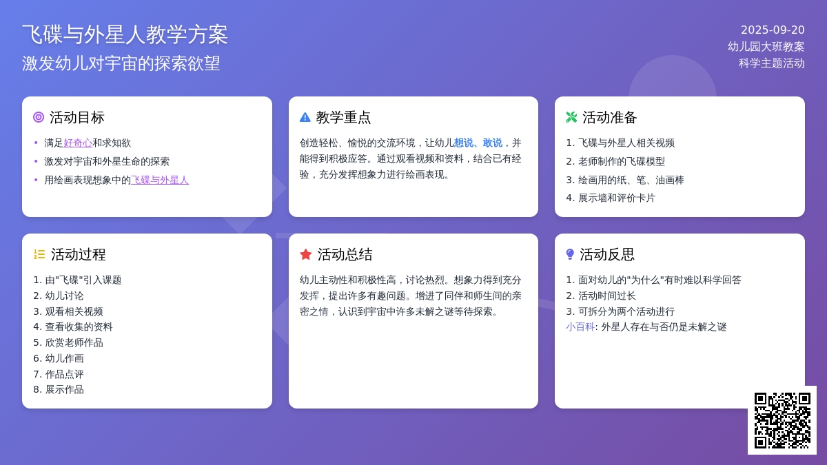 幼儿园大班教案《飞碟与外星人》含反思