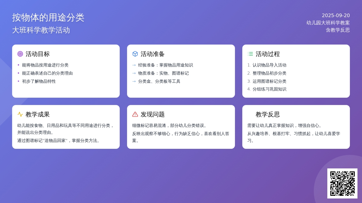 幼儿园大班科学教案《按物体的用途分类》含反思