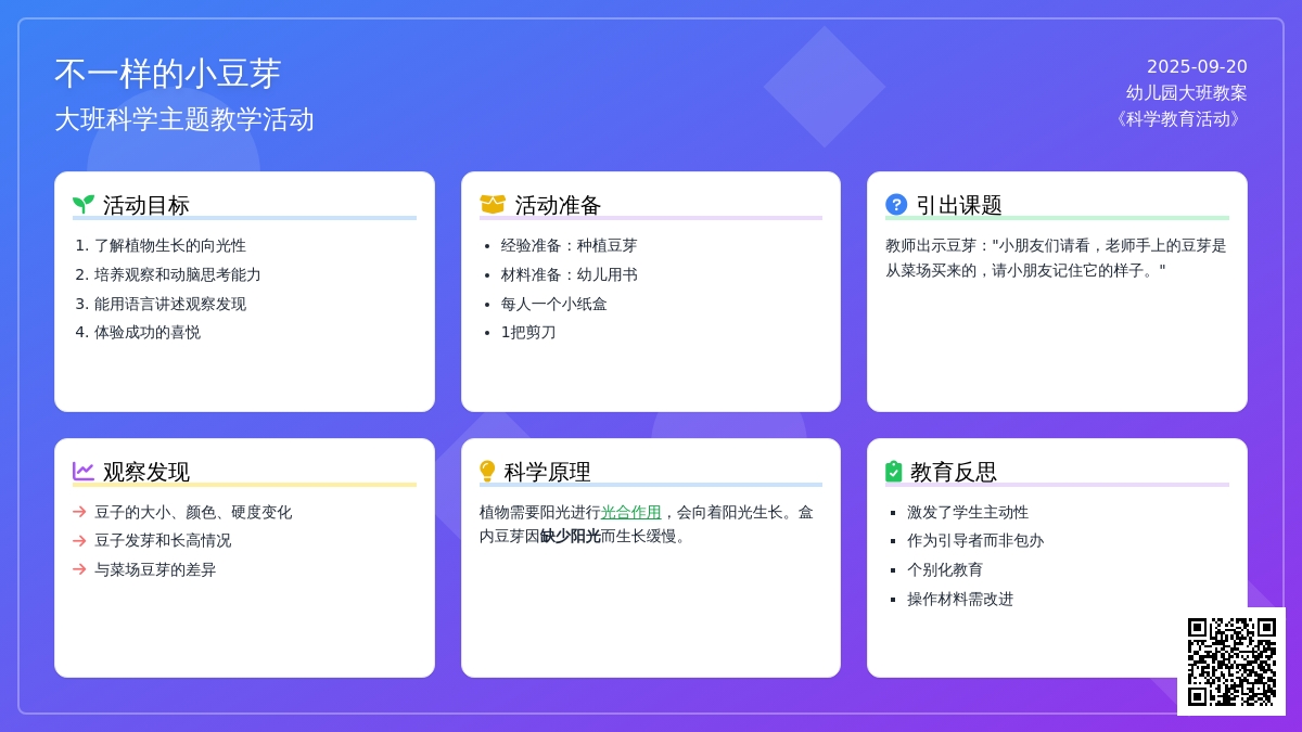 幼儿园大班教案《不一样的小豆芽》含反思