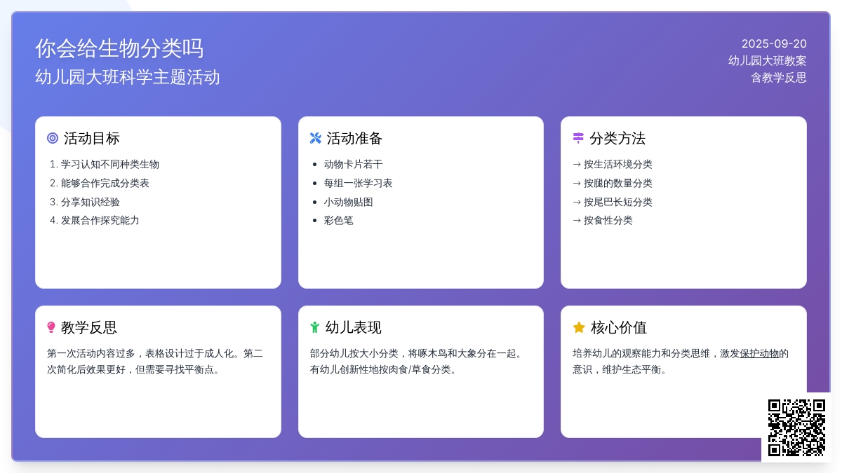 幼儿园大班教案《你会给生物分类吗》含反思