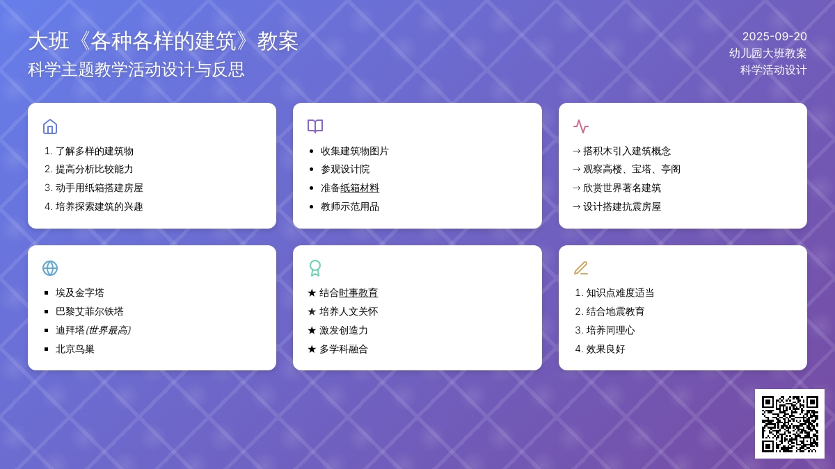 幼儿园大班教案《各种各样的建筑》含反思