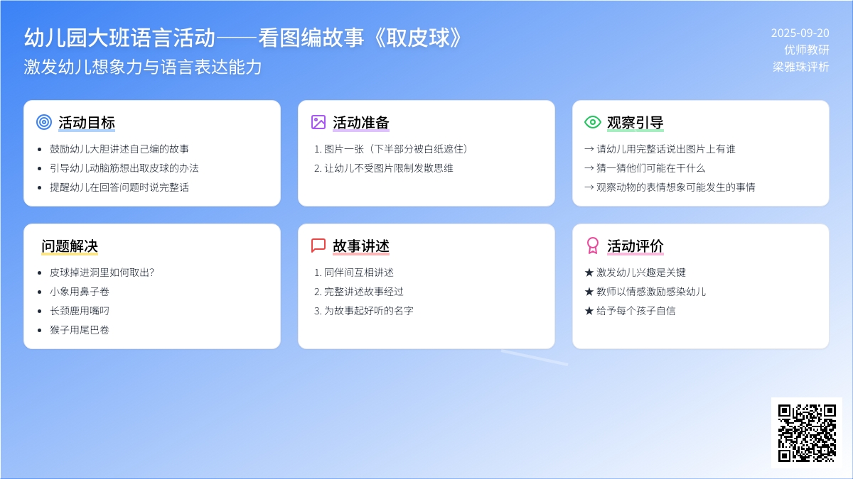 幼儿园大班语言活动――看图编故事《取皮球》