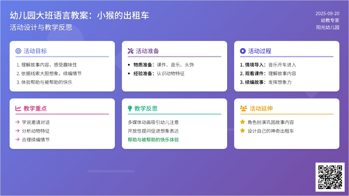 幼儿园大班语言教案：小猴的出租车