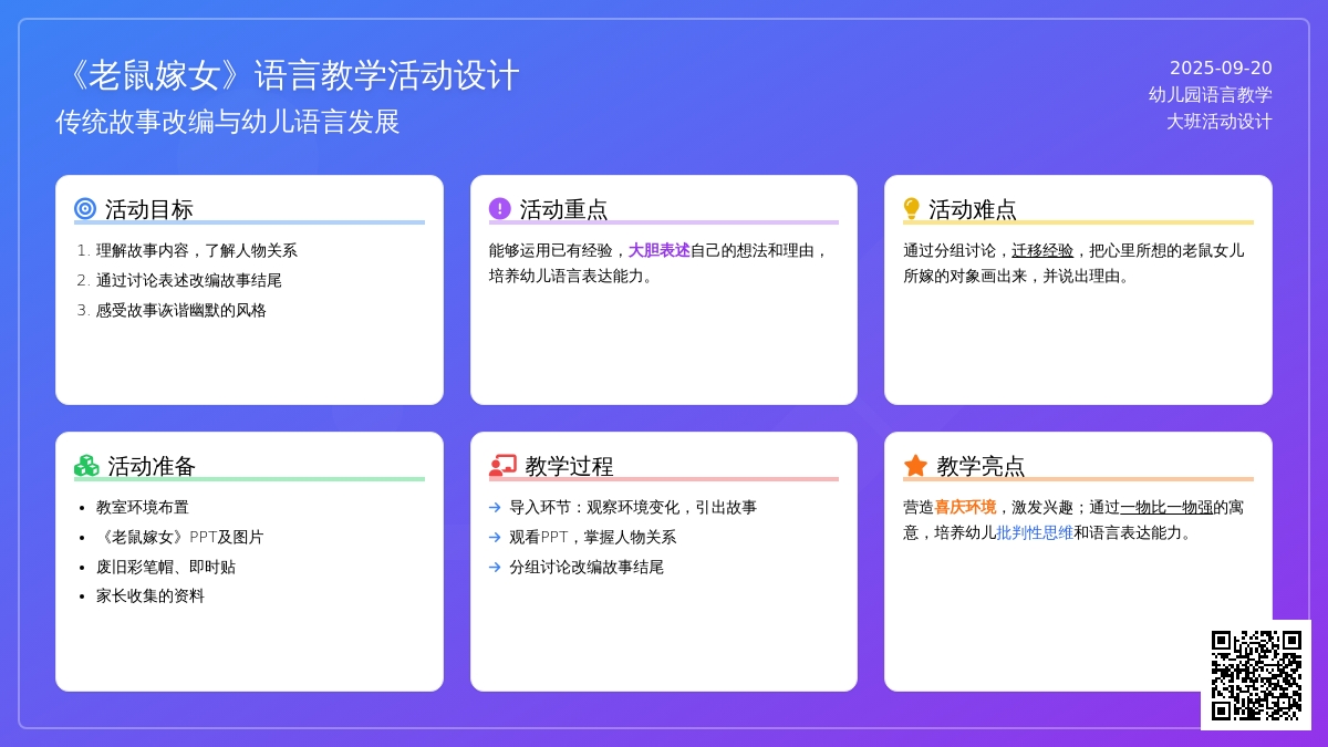 幼儿园大班语言活动：《老鼠嫁女》故事结尾改变