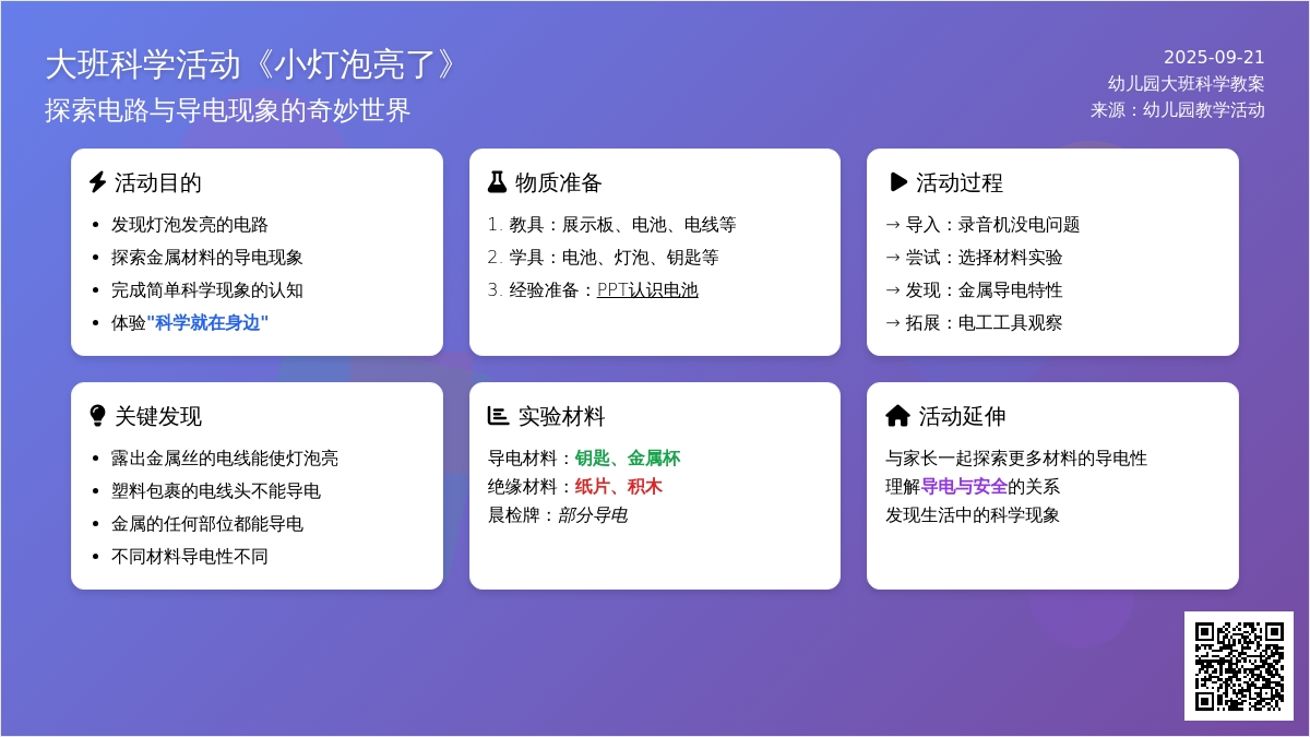 幼儿园大班科学活动教案《小灯泡亮了》