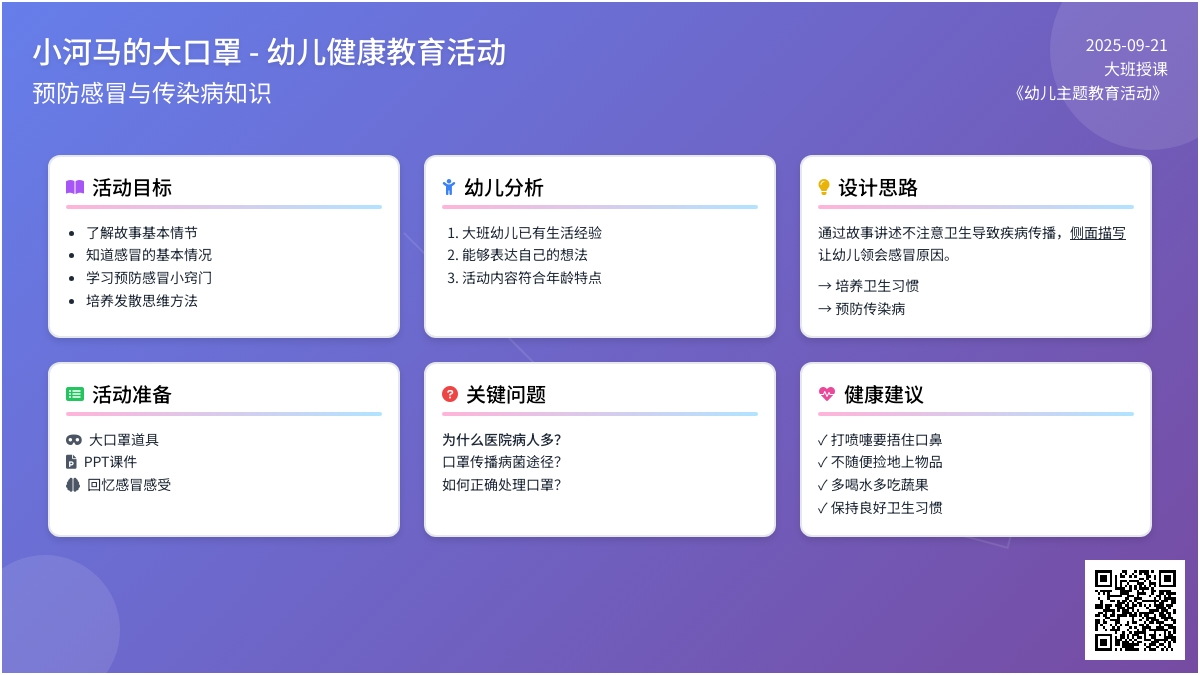 幼儿园大班语言活动设计：小河马的大口罩