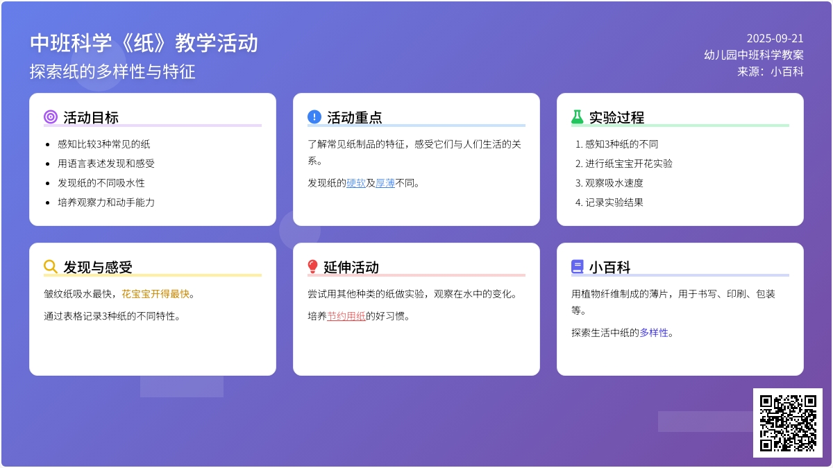 幼儿园中班科学教案《纸》