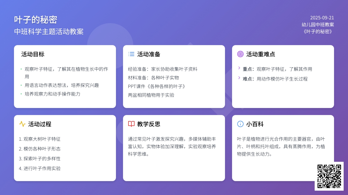 幼儿园中班教案《叶子的秘密》含反思