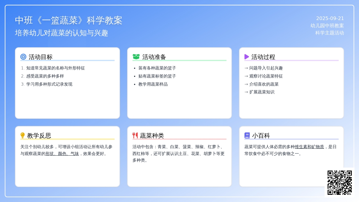 幼儿园中班教案《一篮蔬菜》含反思