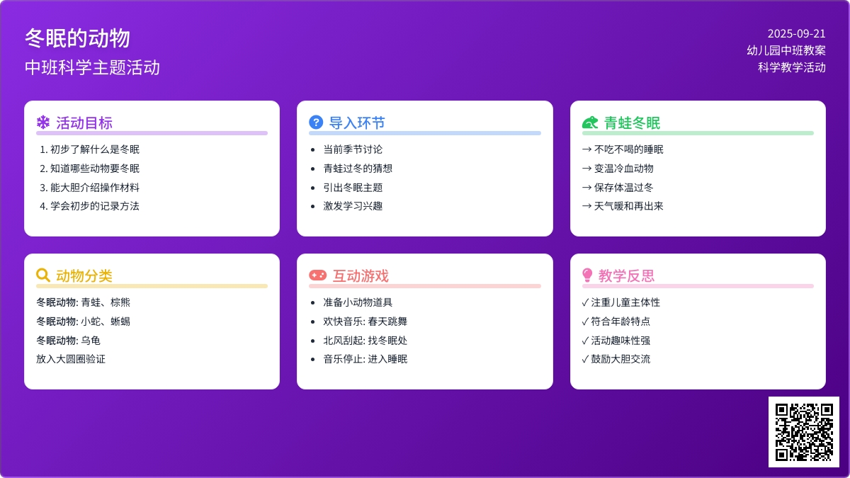 幼儿园中班教案《冬眠的动物》含反思
