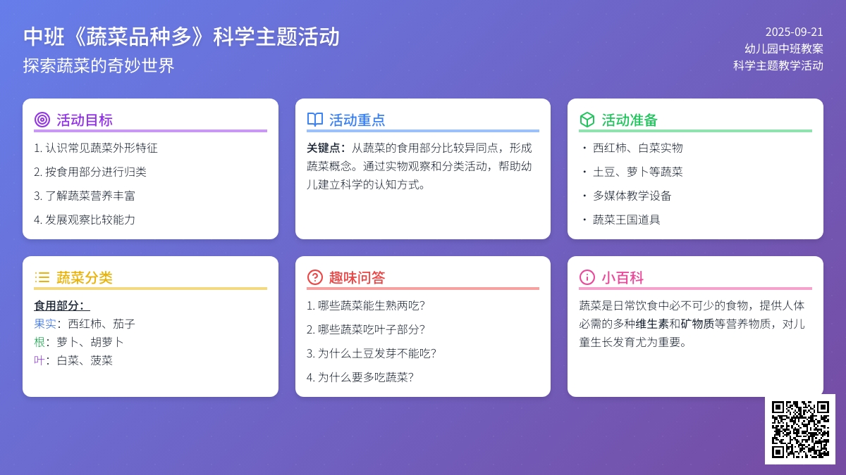 幼儿园中班教案《蔬菜品种多》