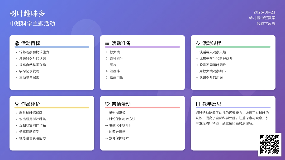 幼儿园中班教案《树叶趣味多》含反思