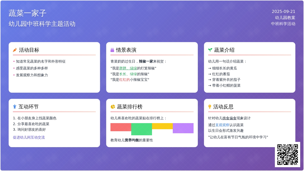 幼儿园中班教案《蔬菜一家子》含反思