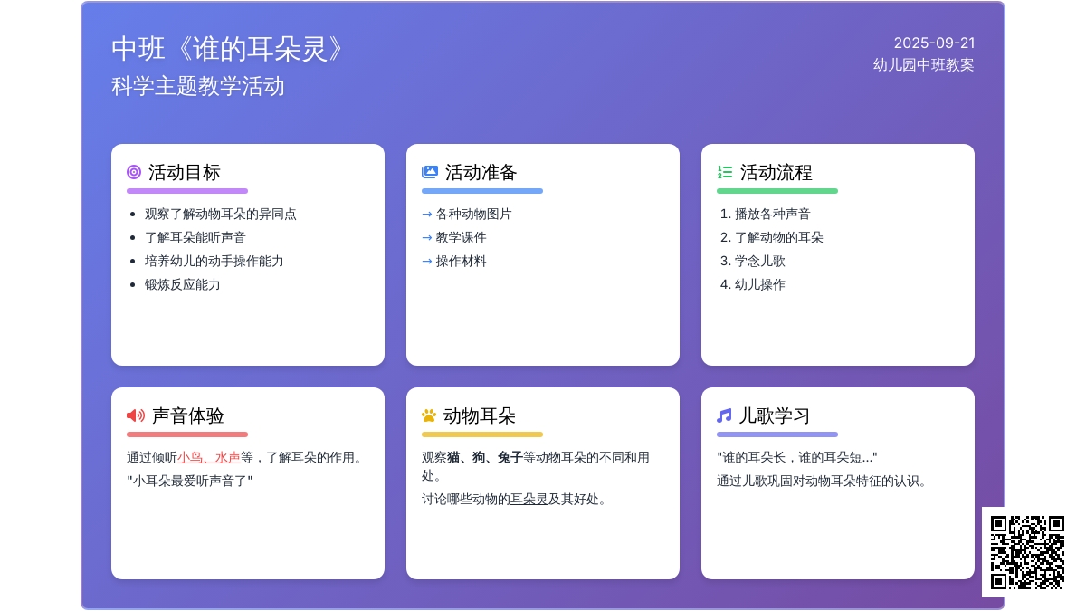 幼儿园中班教案《谁的耳朵灵》