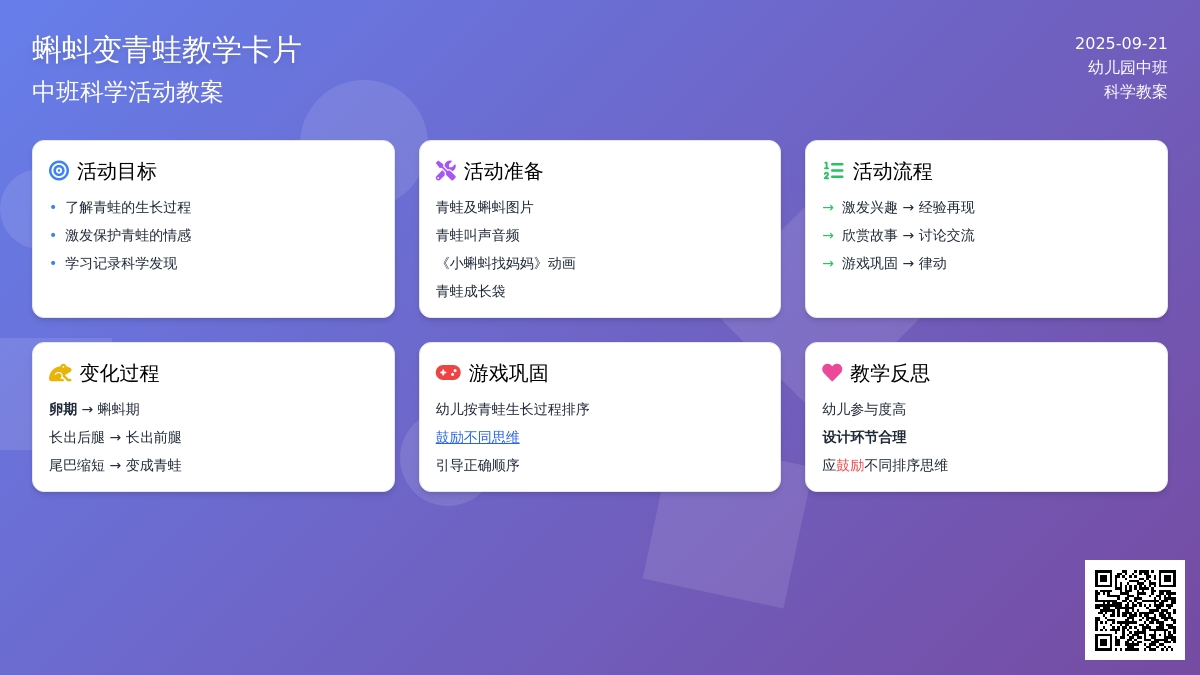 幼儿园中班科学教案《蝌蚪变青蛙》含反思