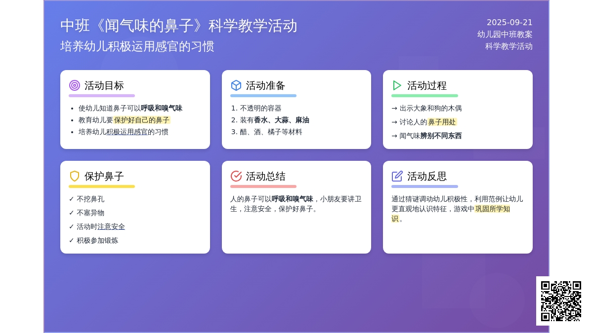 幼儿园中班教案《闻气味的鼻子》含反思