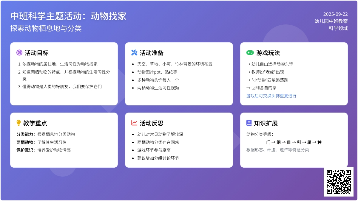 幼儿园中班教案《动物找家》含反思