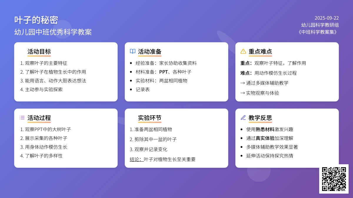 幼儿园中班优秀科学教案《叶子的秘密》含反思