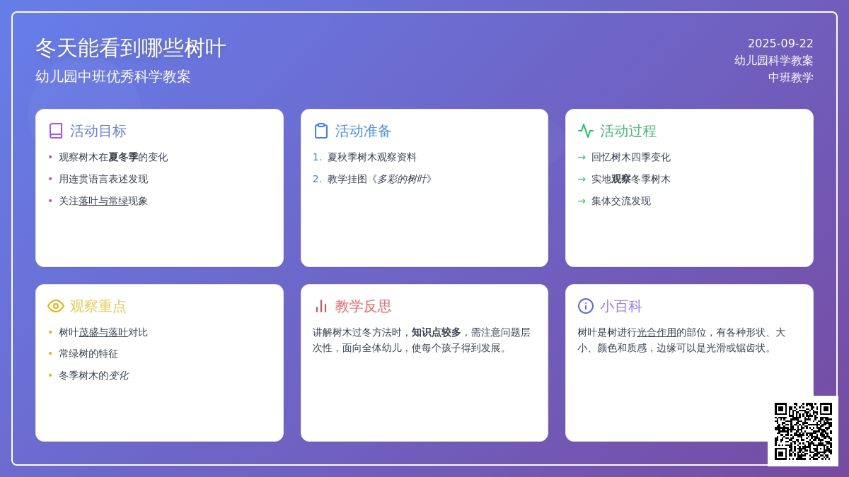 幼儿园中班优秀科学教案《冬天能看到哪些树叶》含反思
