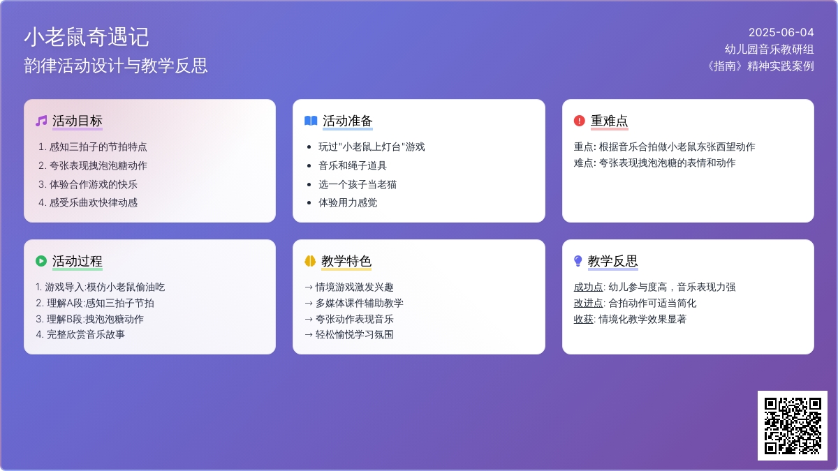 中班韵律活动小老鼠奇遇记教案反思