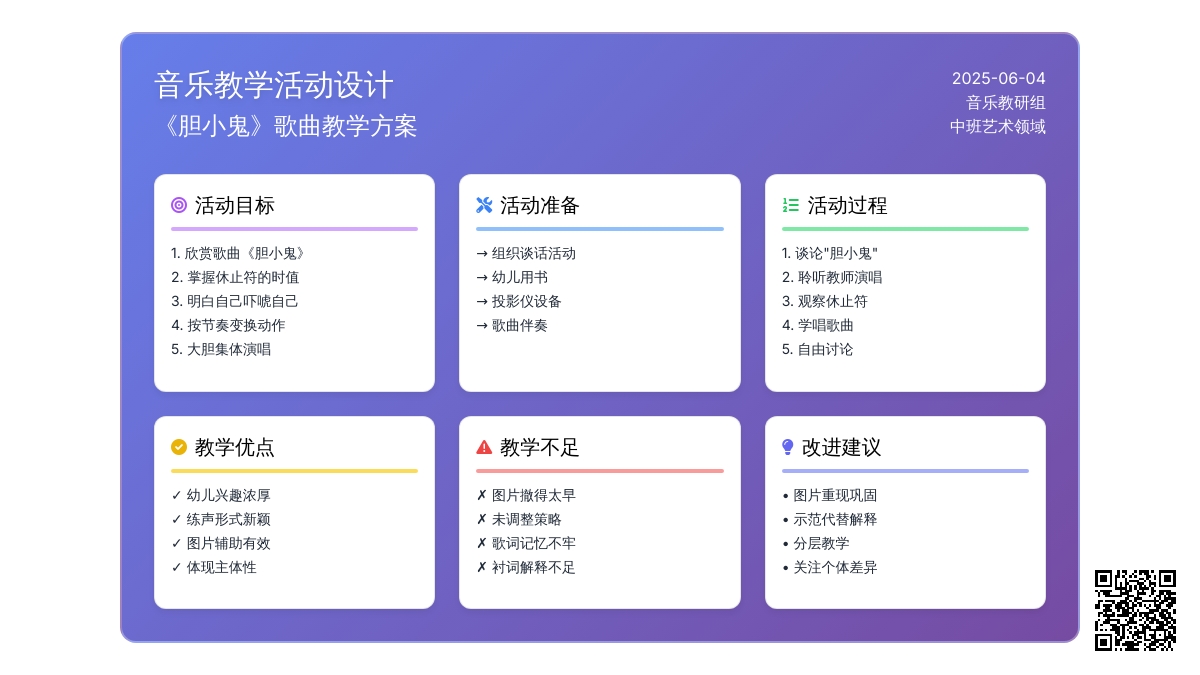 中班音乐公开课胆小鬼教案反思
