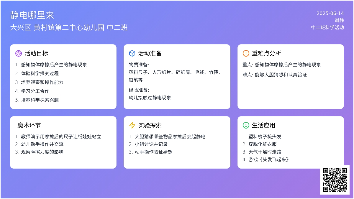 中班科学静电哪里来教案反思
