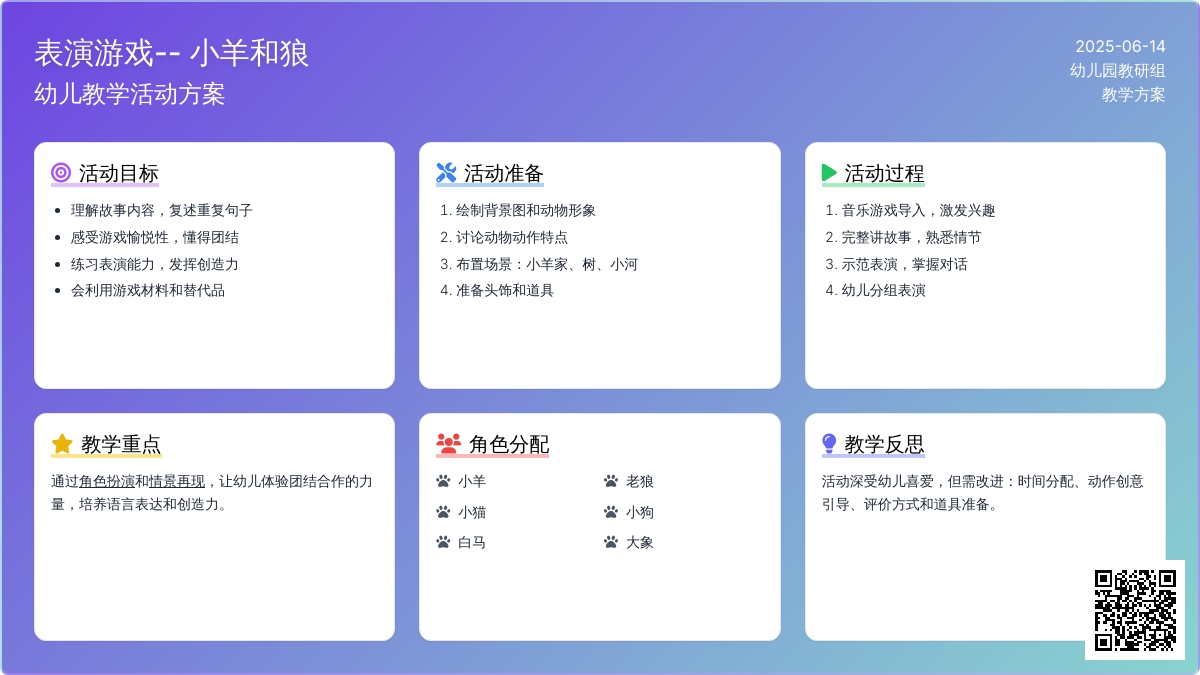 中班表演游戏小羊和狼教案反思