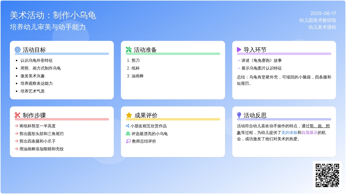 中班美术活动小乌龟教案反思