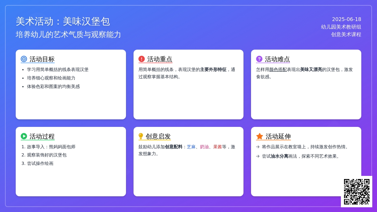中班美术绘画汉堡包教案反思