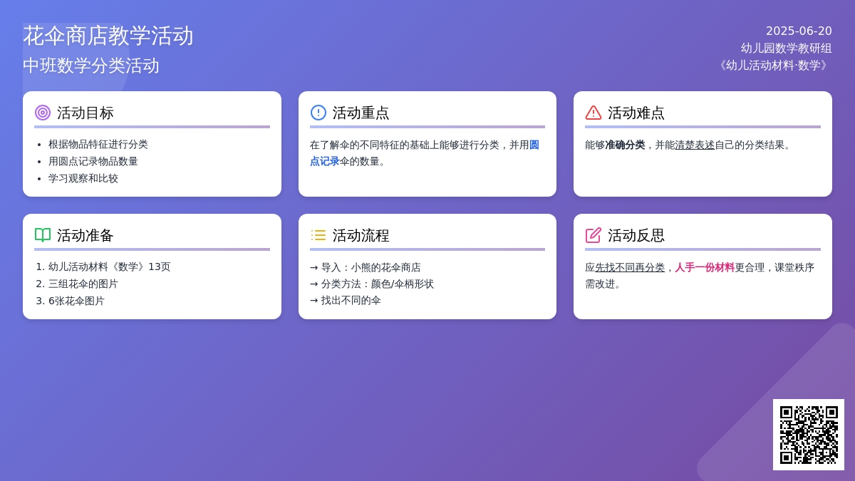 中班数学花伞商店教案反思