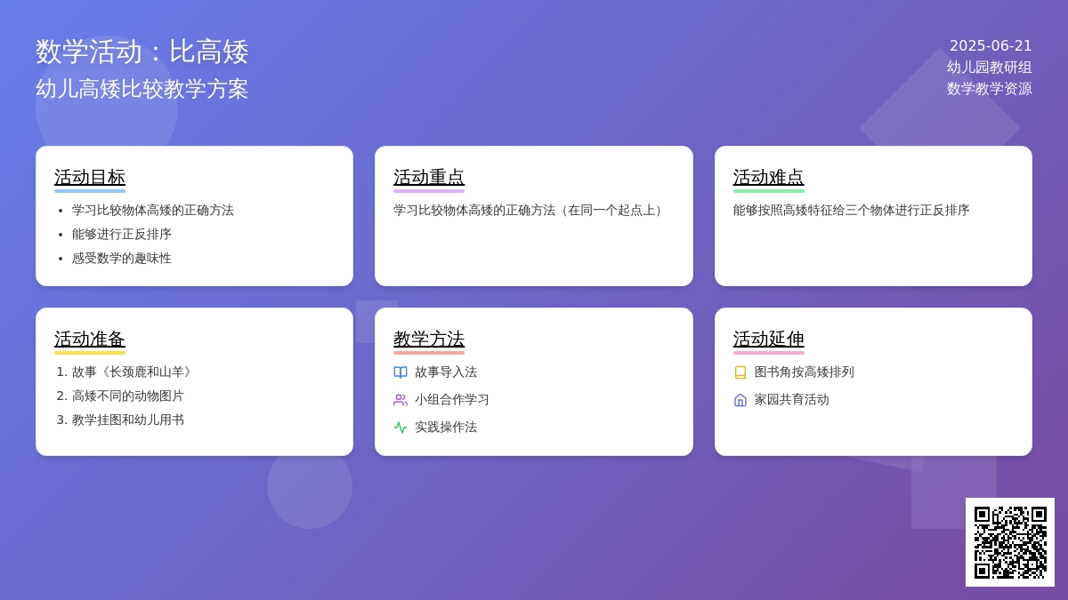 中班数学活动设计比高矮（量的比较）教案思