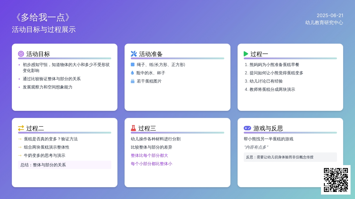中班数学活动多给我一点教案反思