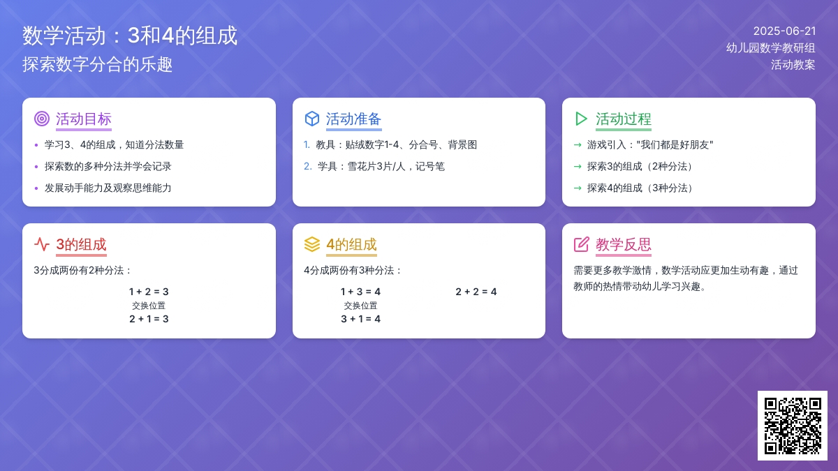 中班数学学习34的组成教案反思