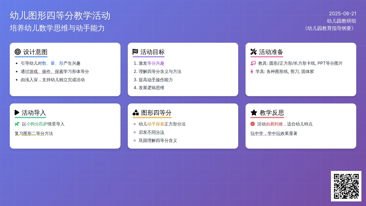 中班数学学习四等分教案反思
