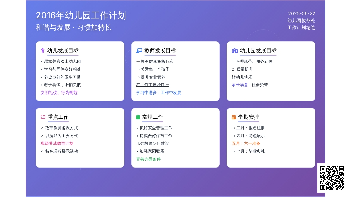 2016年幼儿园工作计划精选
