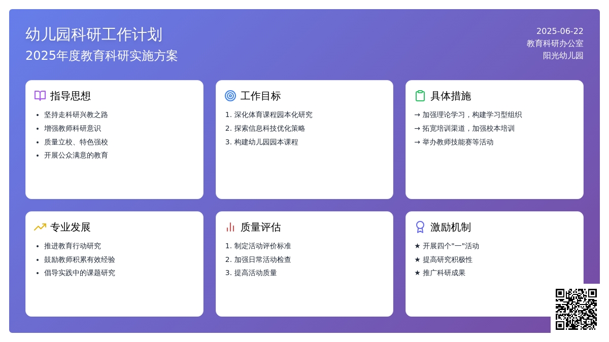 幼儿园科研工作计划