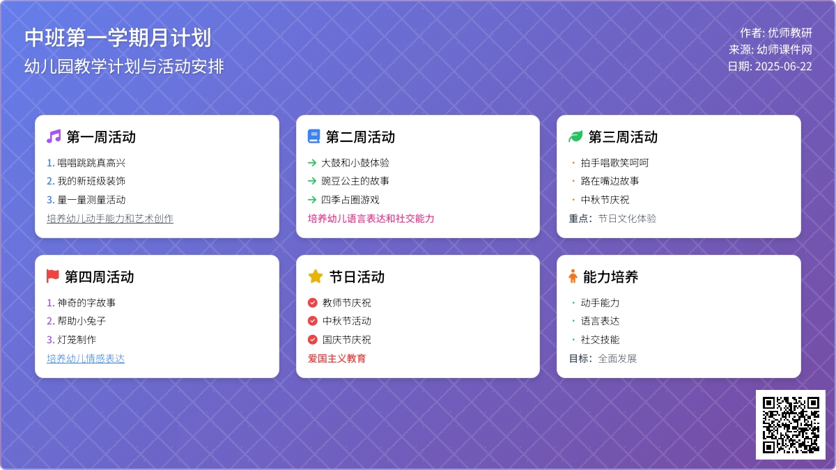 中班第一学期月计划