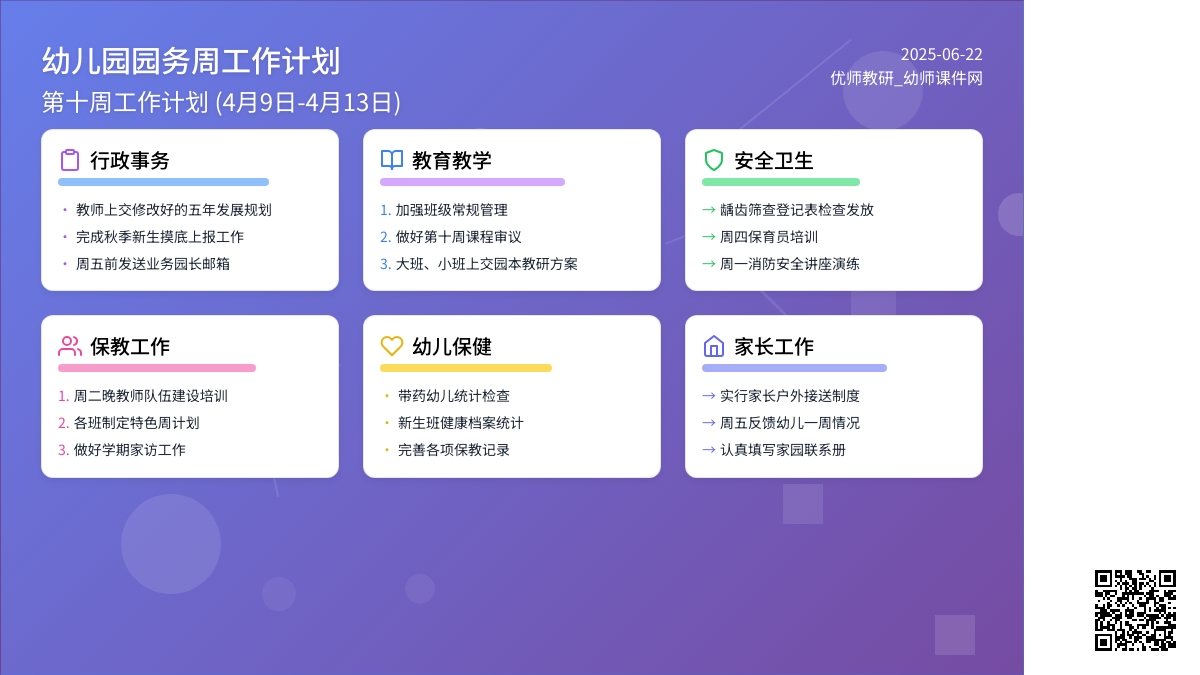 幼儿园园务周工作计划