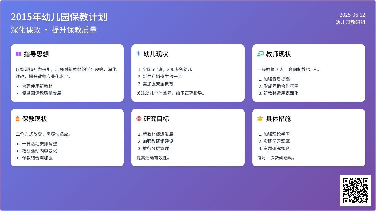 2015年幼儿园保教计划（精选）