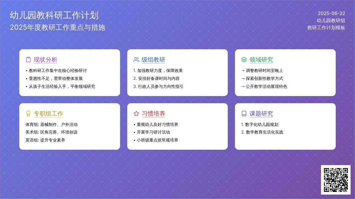 幼儿园教科研工作计划模板