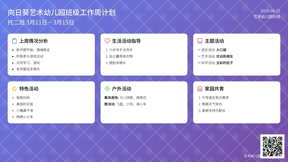 艺术幼儿园托班周工作计划