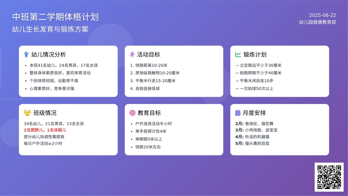 中班第二学期体格计划