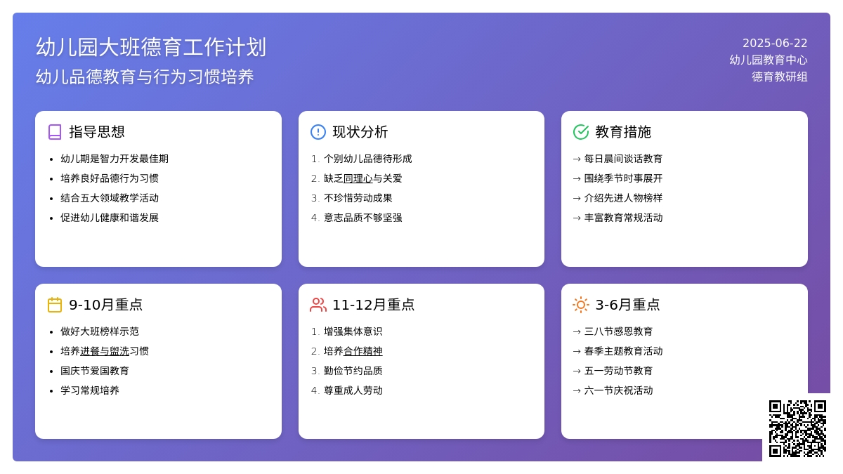 幼儿园大班德育工作计划