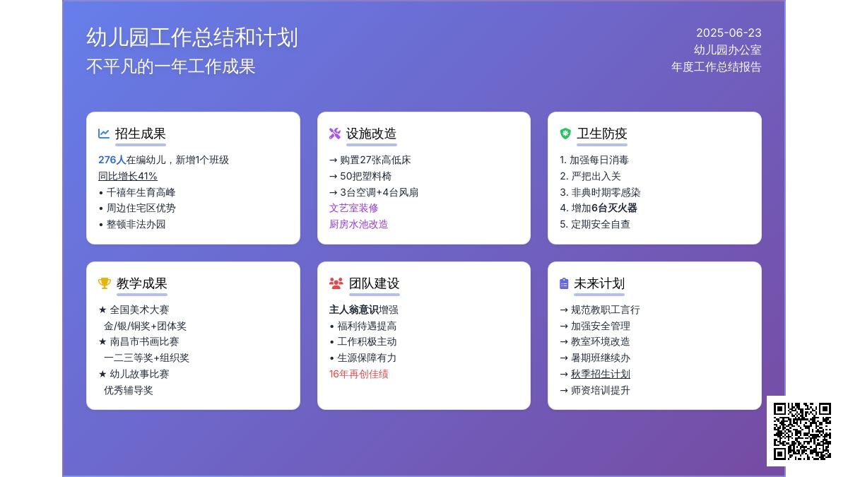 幼儿园工作总结和计划