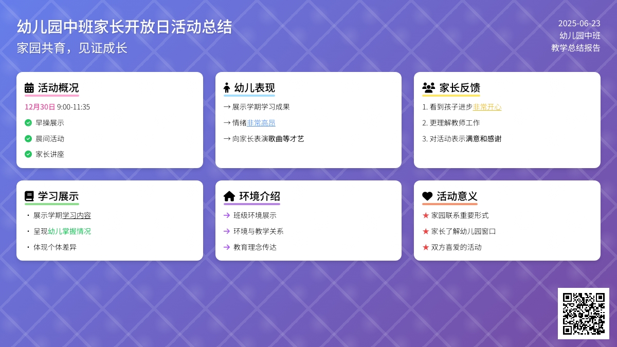 幼儿园中班家长开放日活动总结