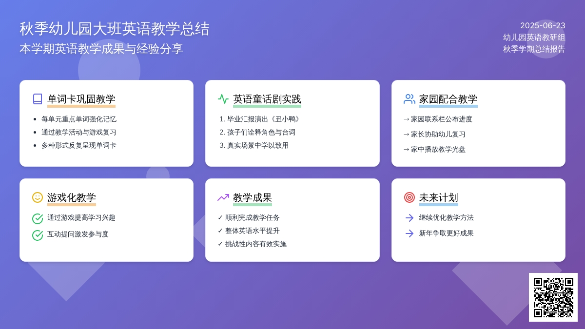 秋季幼儿园大班英语教学总结