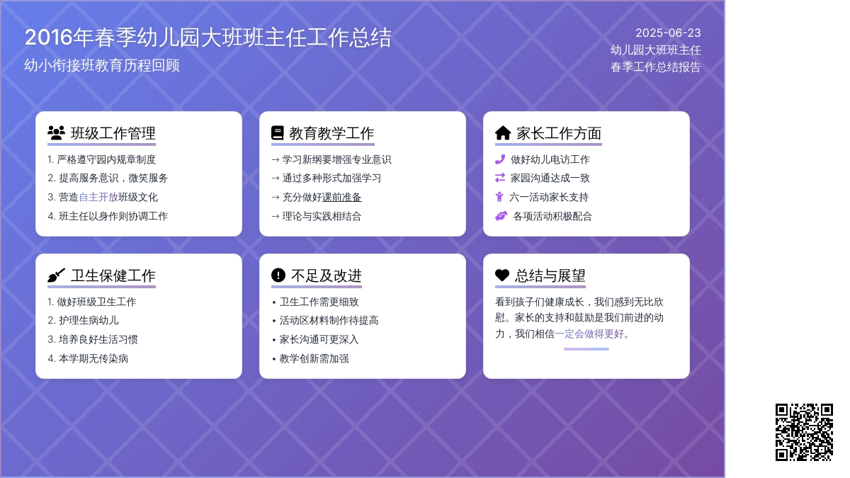 2016年春季幼儿园大班班主任工作总结