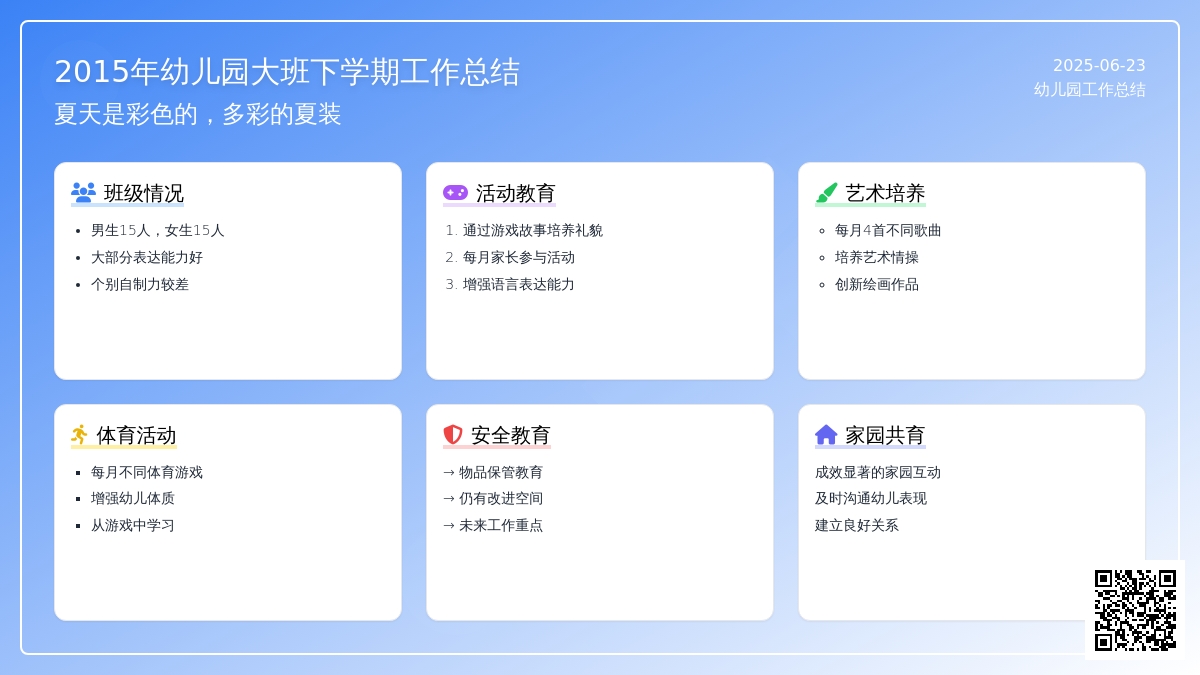 2015年幼儿园大班下学期工作总结