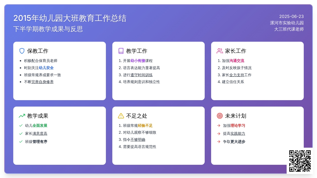 2015年幼儿园大班教育工作总结