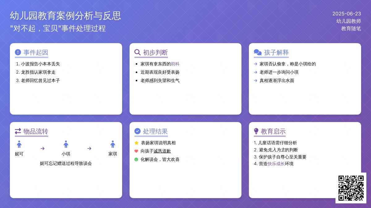幼儿园老师教育随笔对不起，宝贝